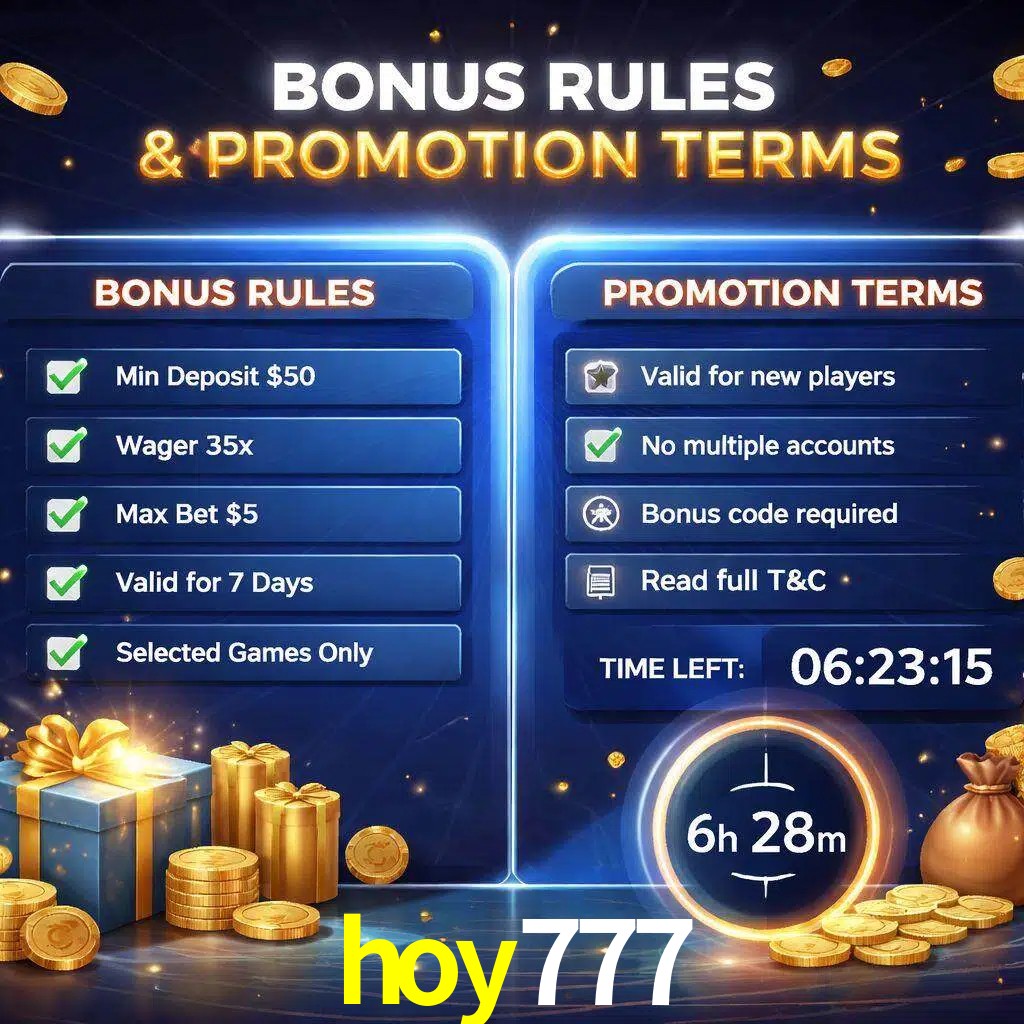 Reglas de promoción hoy777 y condiciones de bonos explicadas visualmente