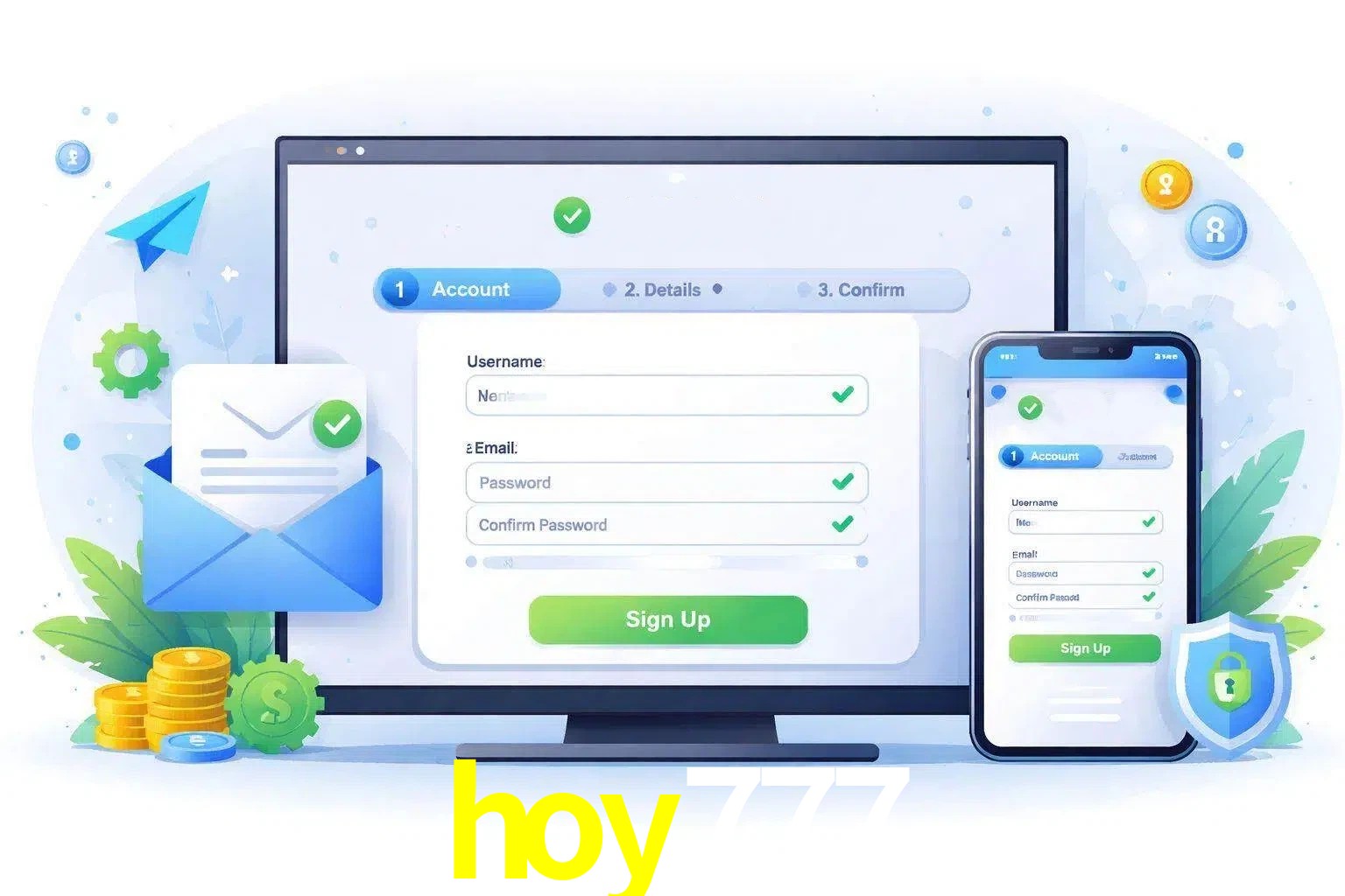 Registro de nuevo usuario y configuración de cuenta hoy777