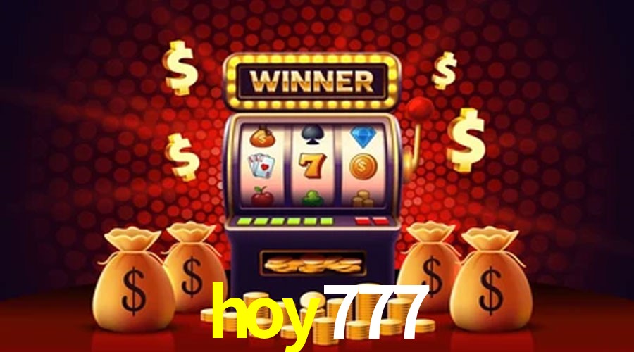 Una escena digital vívida inspirada en casino con hoy777 mostrado prominentemente, luces brillantes, fichas, cartas y acentos dorados.